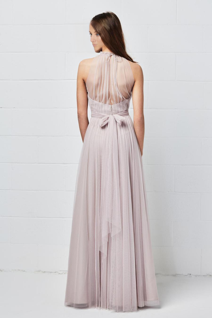 Lilac Tulle A-Line Halter Floor-Length Bridesmaid Dress