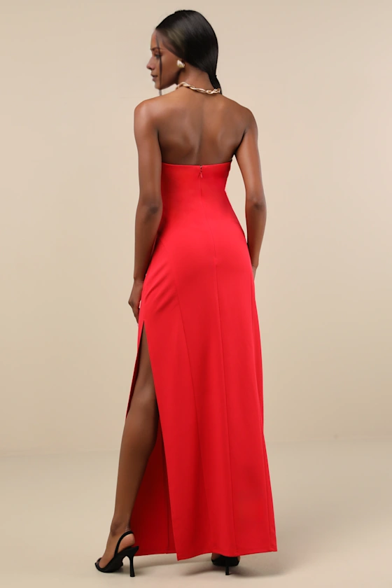 Vestido de fiesta Jimiss con hombros descubiertos, cuello, sin mangas, sin tirantes, espalda descubierta, abertura lateral y largo hasta el suelo
