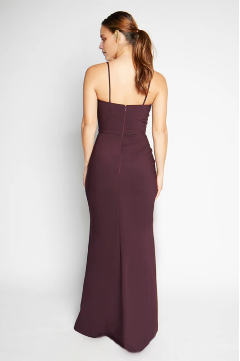 Vestido de noche Jimiss con escote cuadrado, hombros descubiertos, sin mangas, tirantes finos, espalda descubierta, abertura lateral y largo hasta el suelo