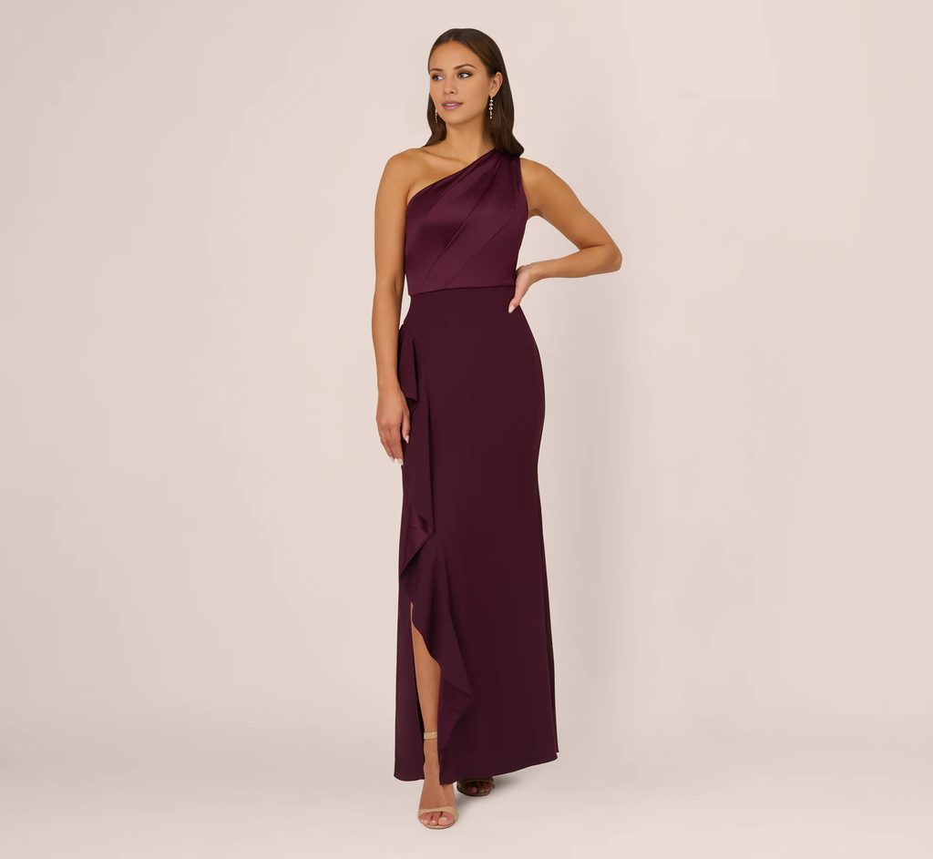 Vestido de fiesta largo de satén crepé con un solo hombro de Jimiss