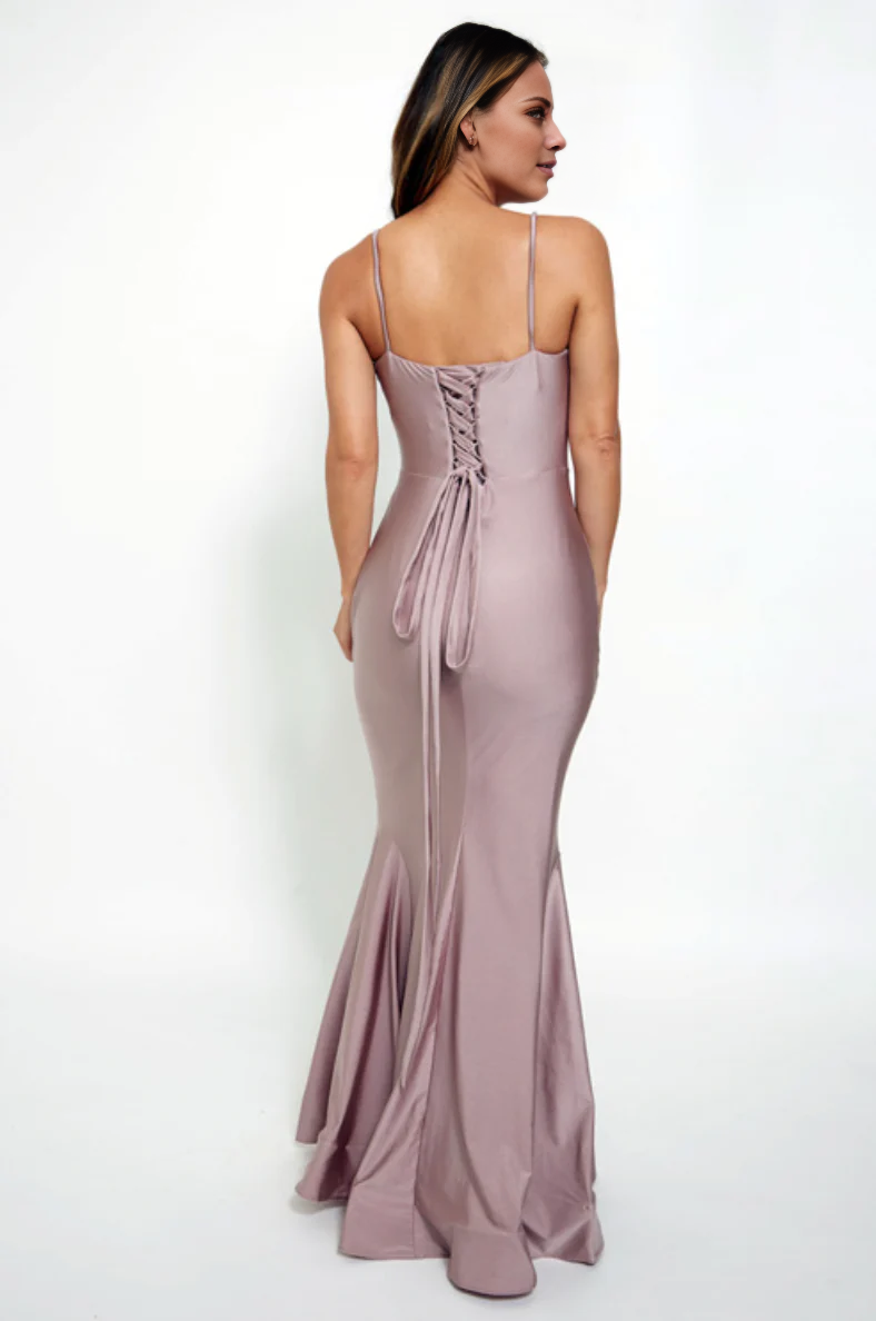 Vestido de noche Jimiss con escote cuadrado, hombros descubiertos, sin mangas, tirantes finos, espalda descubierta y largo hasta el suelo