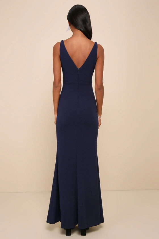 Vestido de fiesta Jimiss de sirena, cuello en V, hombros descubiertos, sin mangas, espalda descubierta y largo hasta el suelo