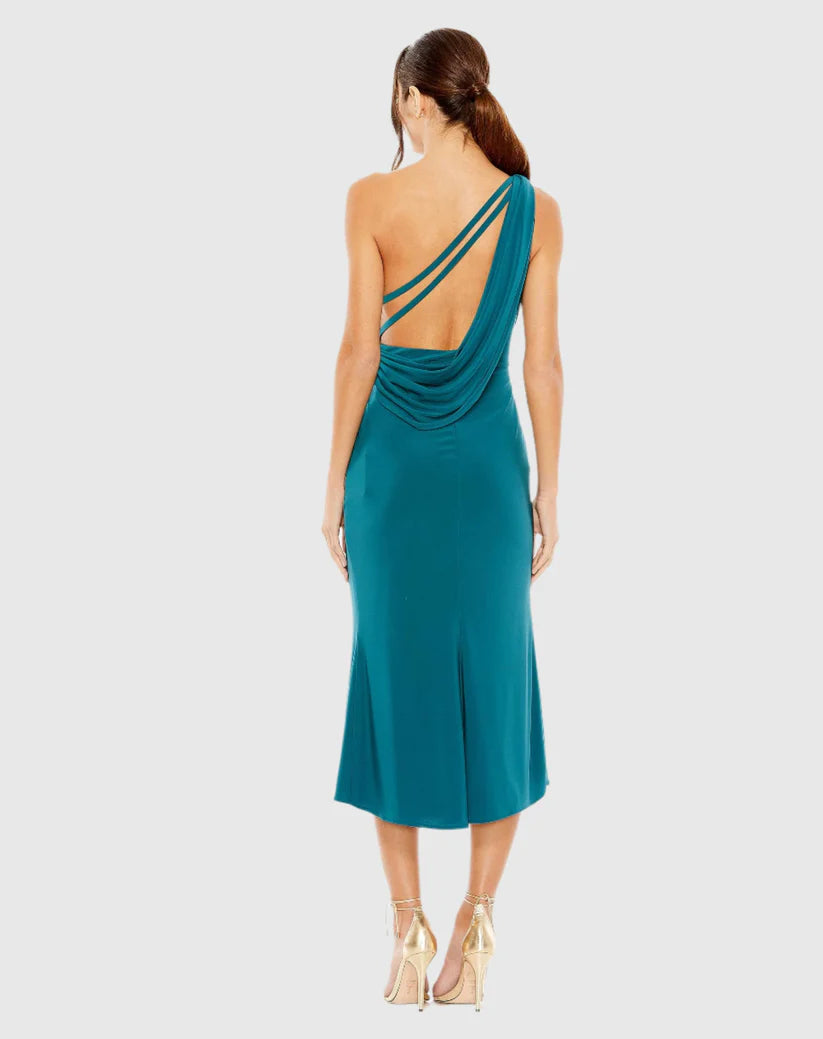 One shoulder sleeveless side slit long evening dress