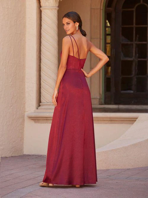 Vestido de fiesta Jimiss con escote asimétrico, hombros descubiertos, sin mangas, espalda descubierta y largo hasta el suelo