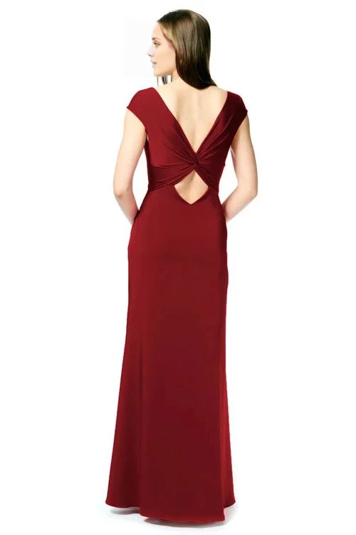 Jimiss V-neck short sleeved backless and floor length evening dress