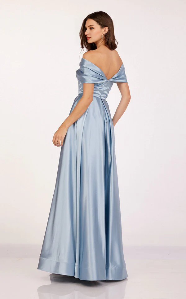 Open shoulder tight corset with side slits and floor length Prom dress