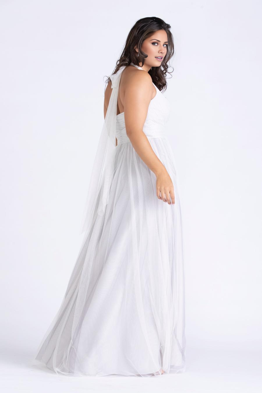 Vestido de noche Jimiss con escote en V, escote colgante, plisado transparente, sin espalda y largo hasta el suelo