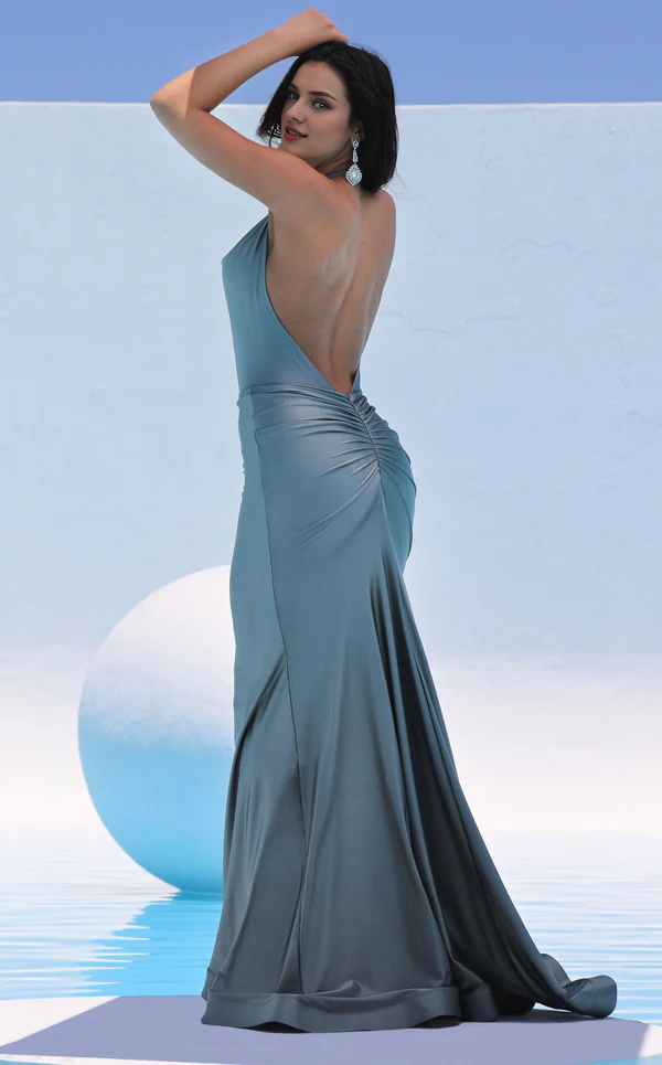 Mermaid hanging neck collar with thin shoulder straps backless and floor length Prom dress