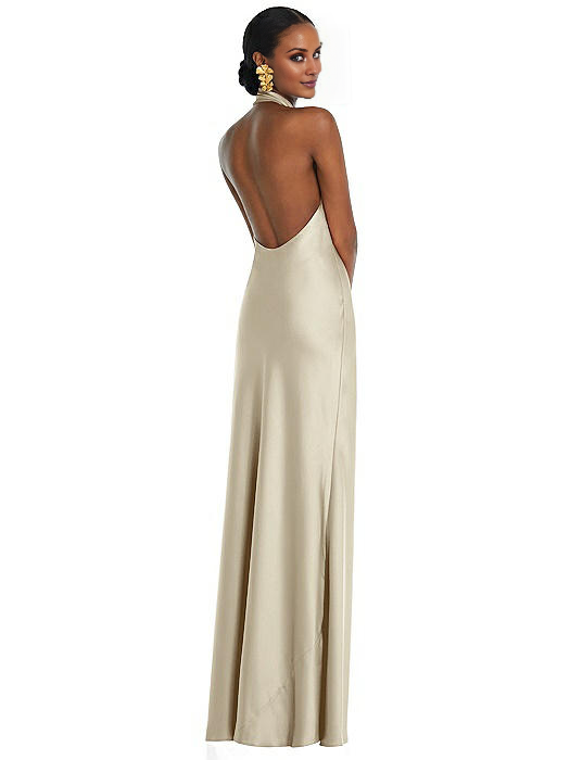 Vestido de fiesta Jimiss con escote halter, hombros descubiertos, sin mangas, espalda descubierta, abertura lateral y largo hasta el suelo