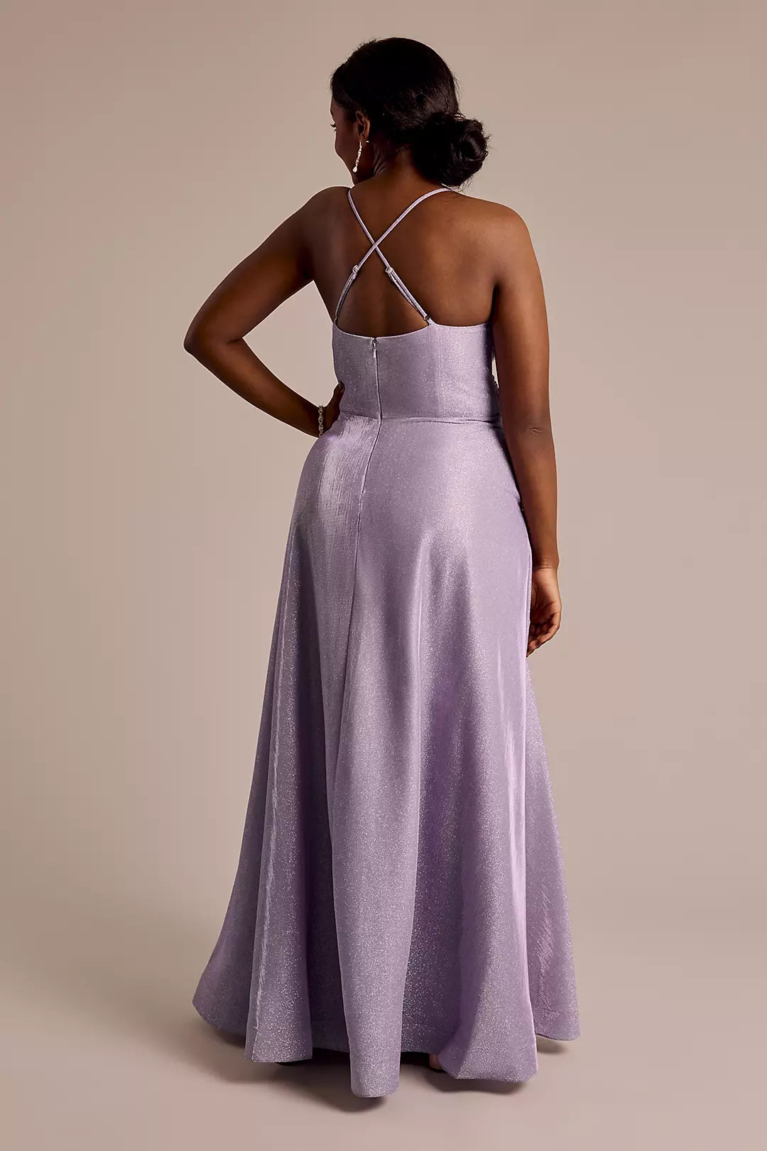 Vestido de fiesta Jimiss de corte A, escote en V, espalda descubierta, sin mangas, tirantes finos, aberturas laterales y largo hasta el suelo