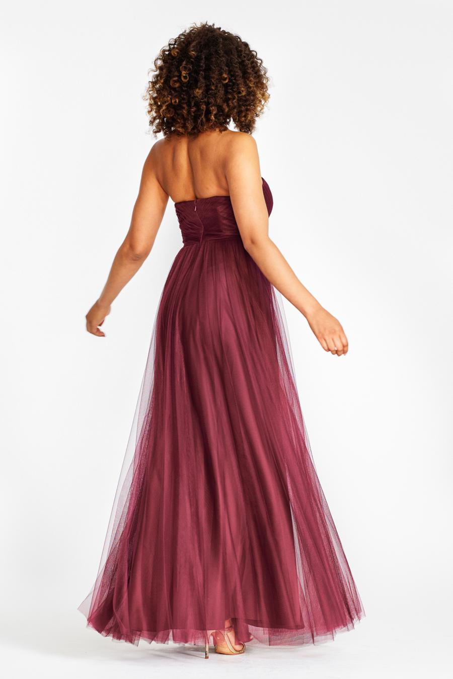 Burgundy Tulle A-Line Sweetheart Floor-Length Bridesmaid Dress