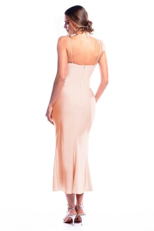 Vestido de fiesta Jimiss con cuello de bufanda, hombros descubiertos, sin mangas, tirantes finos, espalda descubierta y largo hasta el suelo