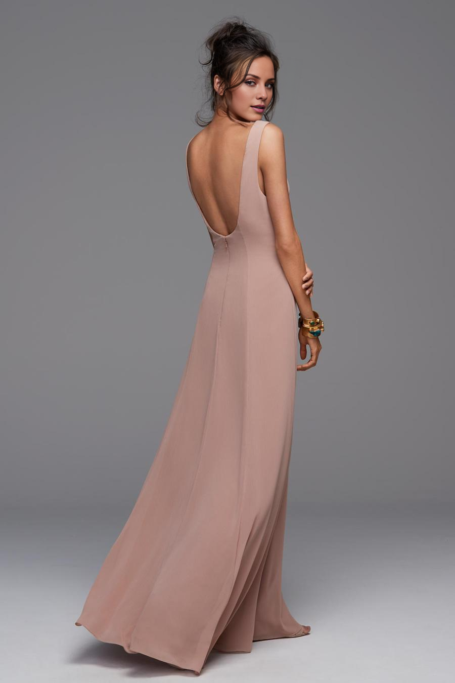 Blushing Pink Chiffon V-Neck A-Line Floor-Length Bridesmaid Dress