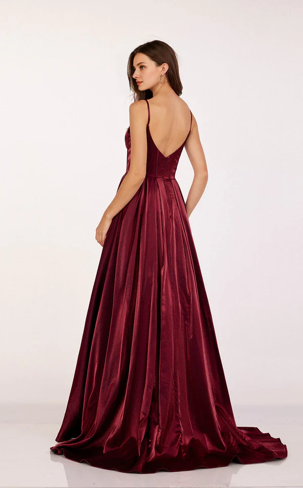 Sweetheart collar satin thin shoulder strap and floor length Prom dress