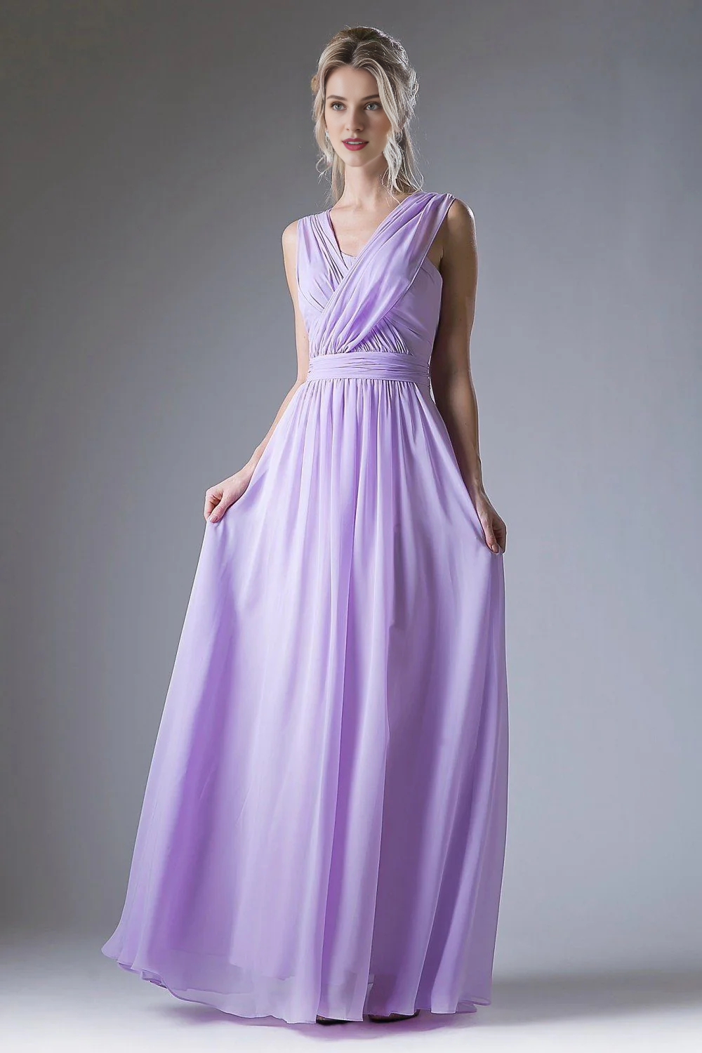 Blushing Pink Chiffon A-Line Multi-way Halter Floor-Length Bridesmaid Dress