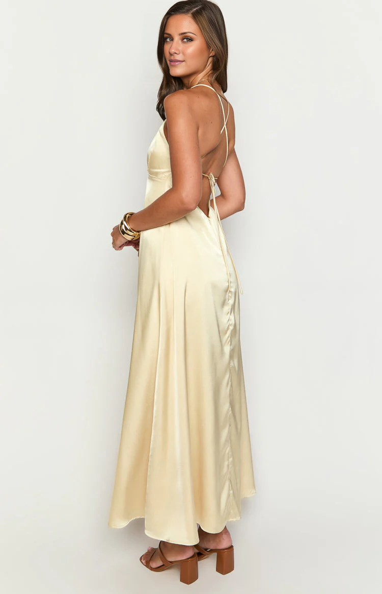 Vestido de fiesta Jimiss con escote en V, hombros descubiertos, sin mangas, tirantes finos, espalda descubierta y largo hasta el suelo