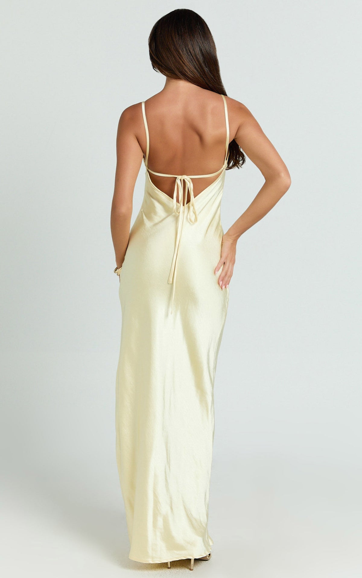 Vestido de fiesta Jimiss con escote cuadrado, hombros descubiertos, sin mangas, tirantes finos, abertura lateral sin espalda y largo hasta el suelo
