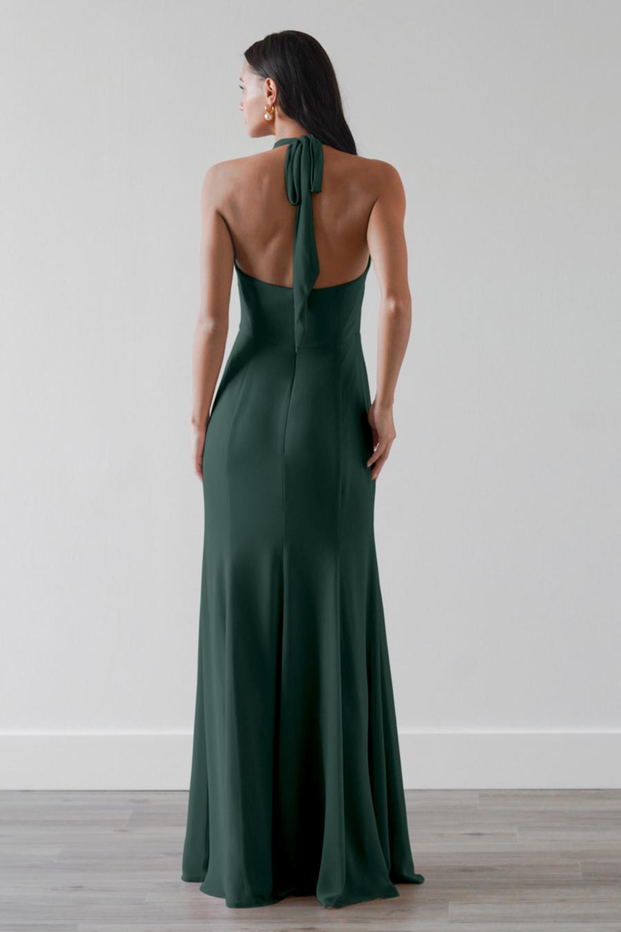 Vestido de noche Jimiss con escote halter, hombros descubiertos, sin mangas, espalda descubierta y largo hasta el suelo