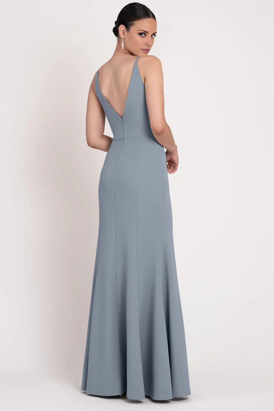 Vestido de fiesta Jimiss con escote en V, hombros descubiertos, sin mangas, tirantes finos, espalda descubierta y largo hasta el suelo