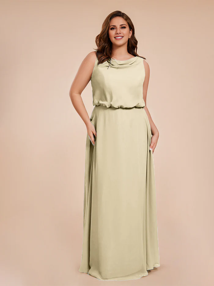 Vestidos de novia de gasa con cuello de viento en tallas grandes y largos hasta el suelo