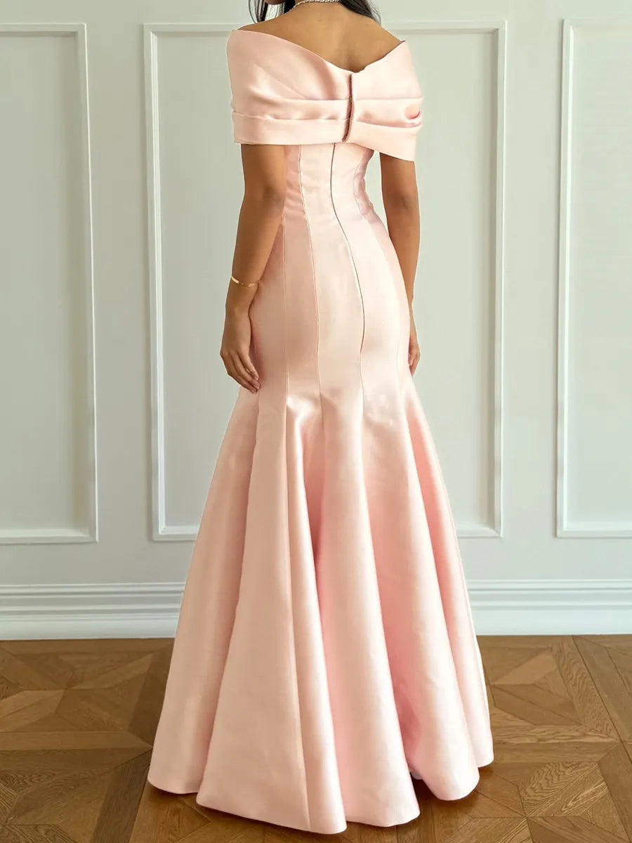 Elegant Mermaid Off-Shoulder Short Sleeve V-Back Long Prom Dress