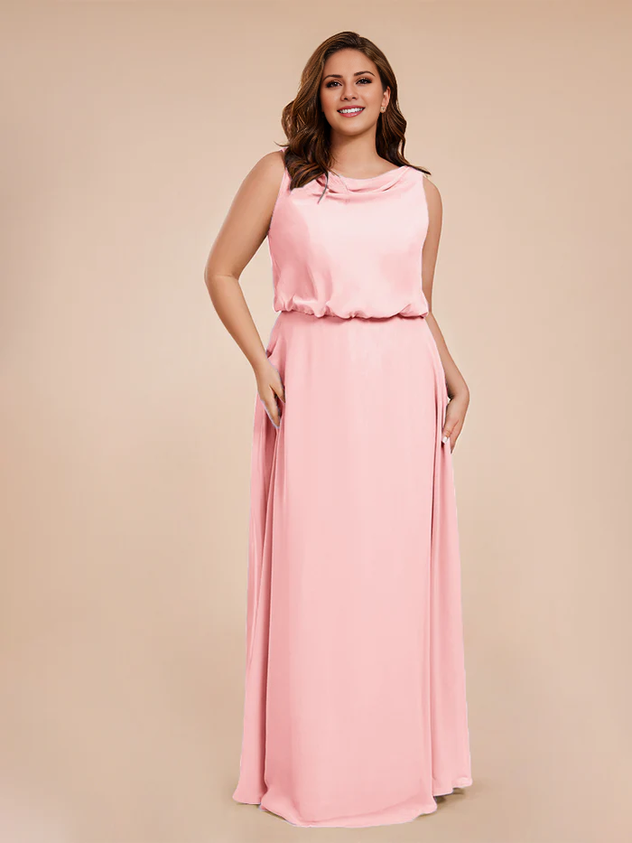 Vestidos de novia de gasa con cuello de viento en tallas grandes y largos hasta el suelo