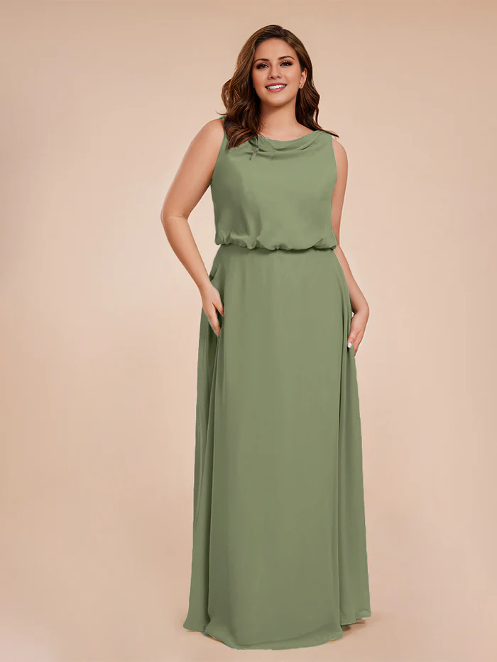 Wind neck chiffon plus size and floor length bride dresses