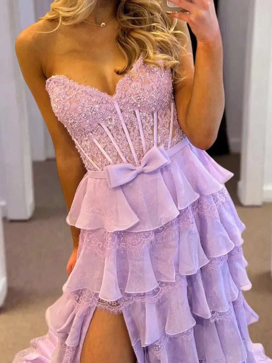 Gorgeous A-Line Sweetheart Strapless Lace-Up Back Long Prom Dress