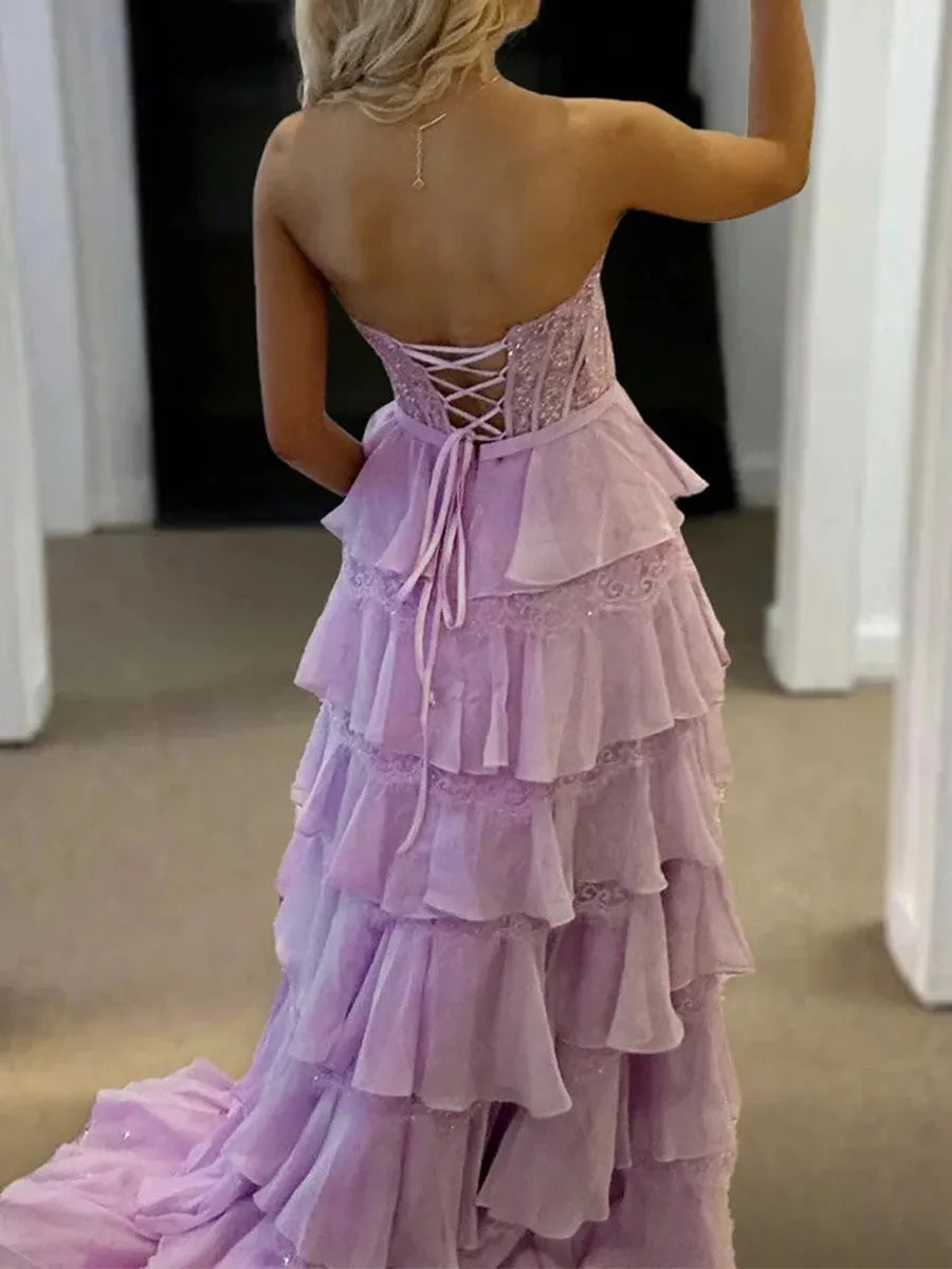Gorgeous A-Line Sweetheart Strapless Lace-Up Back Long Prom Dress
