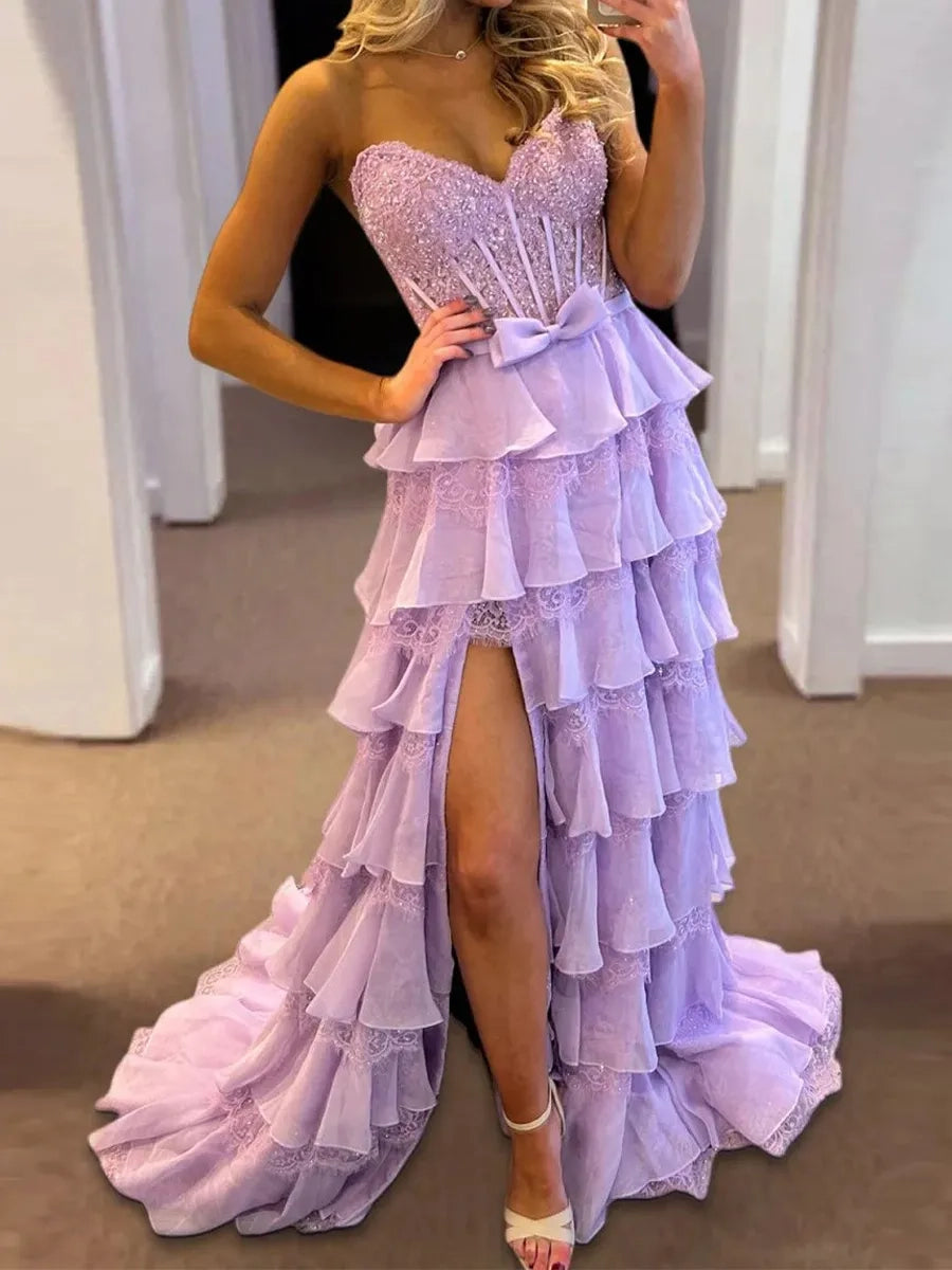 Gorgeous A-Line Sweetheart Strapless Lace-Up Back Long Prom Dress