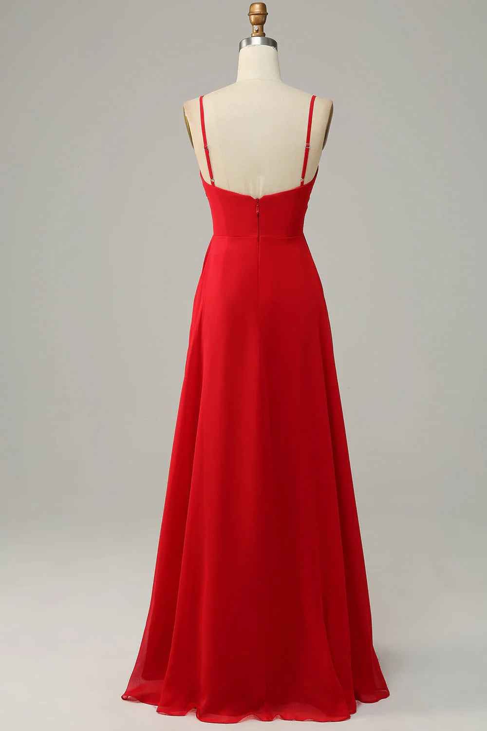 Red Chiffon A-Line Floor-Length Bridesmaid Dress with Sweetheart Neckline & Cascading Ruffles