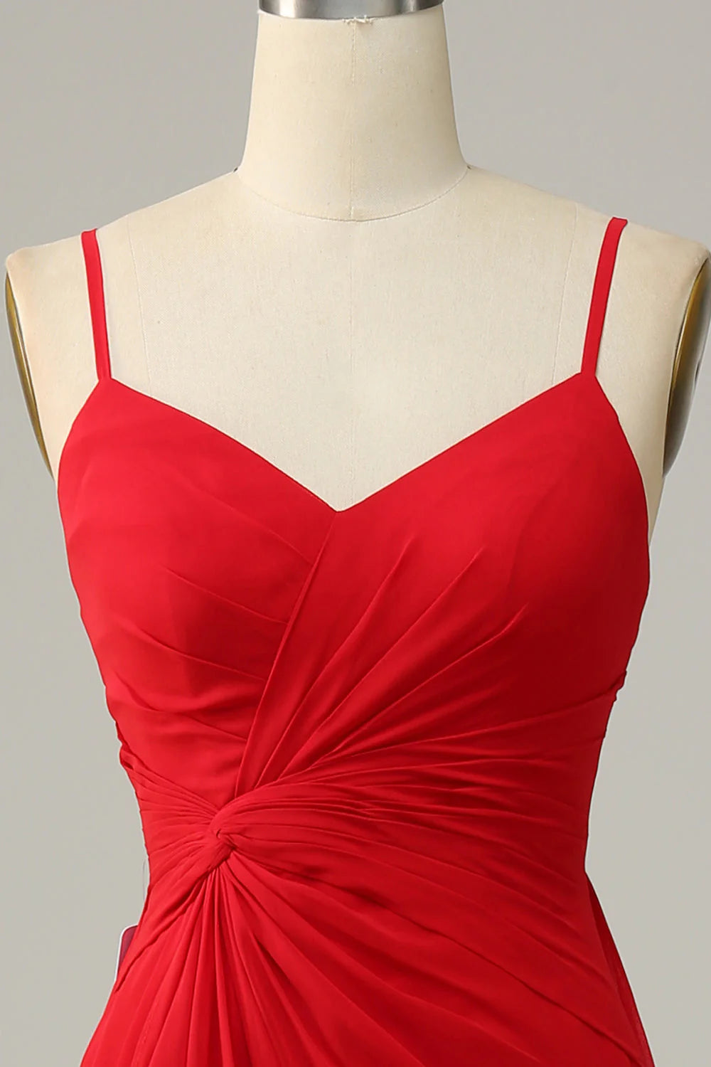 Red Chiffon A-Line Floor-Length Bridesmaid Dress with Sweetheart Neckline & Cascading Ruffles