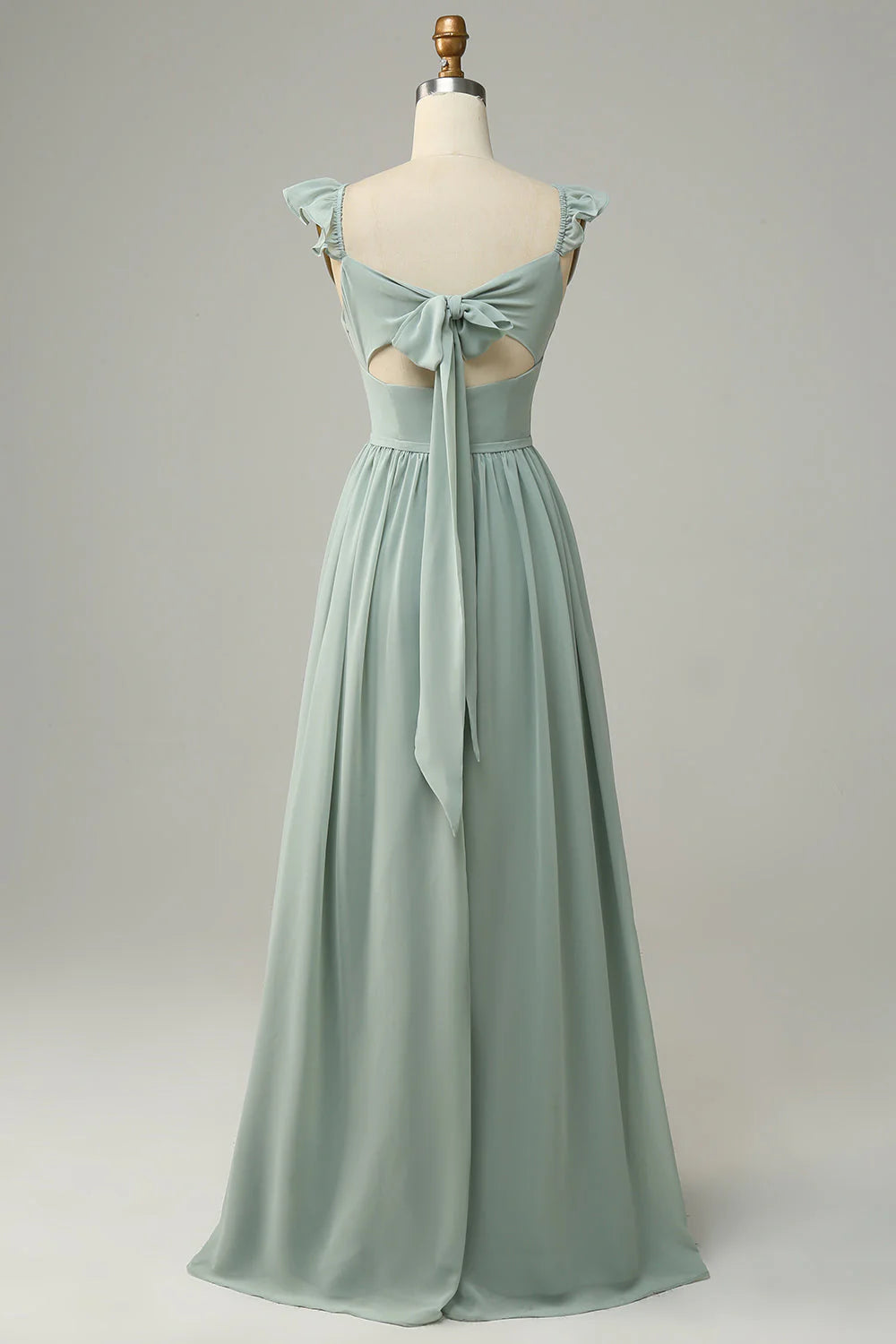 Mint Green A-Line Floor-Length Bridesmaid Dress with Ruffled Straps