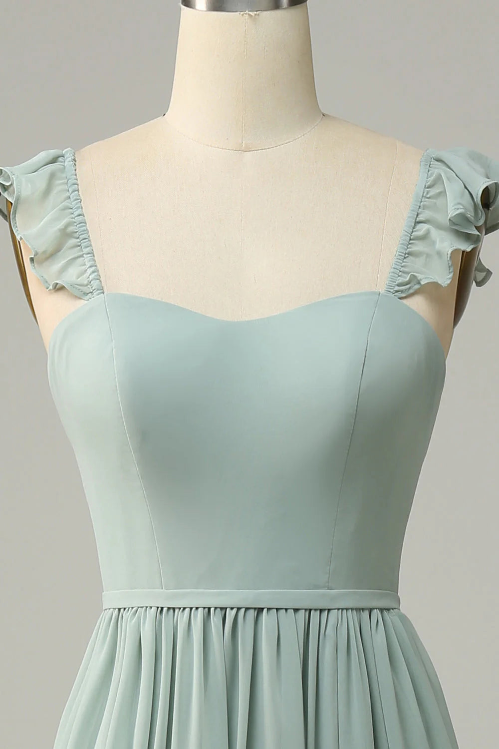 Mint Green A-Line Floor-Length Bridesmaid Dress with Ruffled Straps