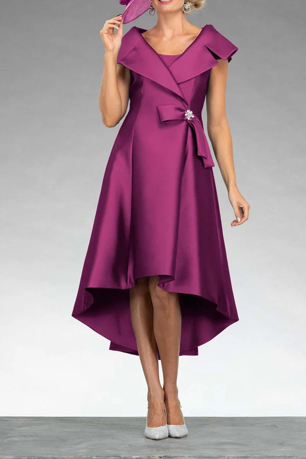 Mulberry Satin A-Line High-Low Mother of the Bride Dress
