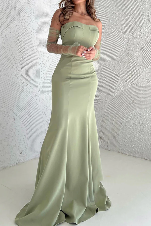 Shoulderless speaker paired with train party dance evening dress