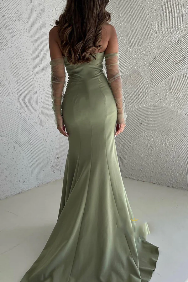 Shoulderless speaker paired with train party dance evening dress