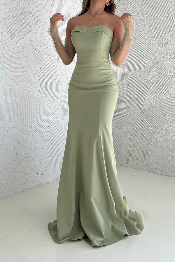 Shoulderless speaker paired with train party dance evening dress