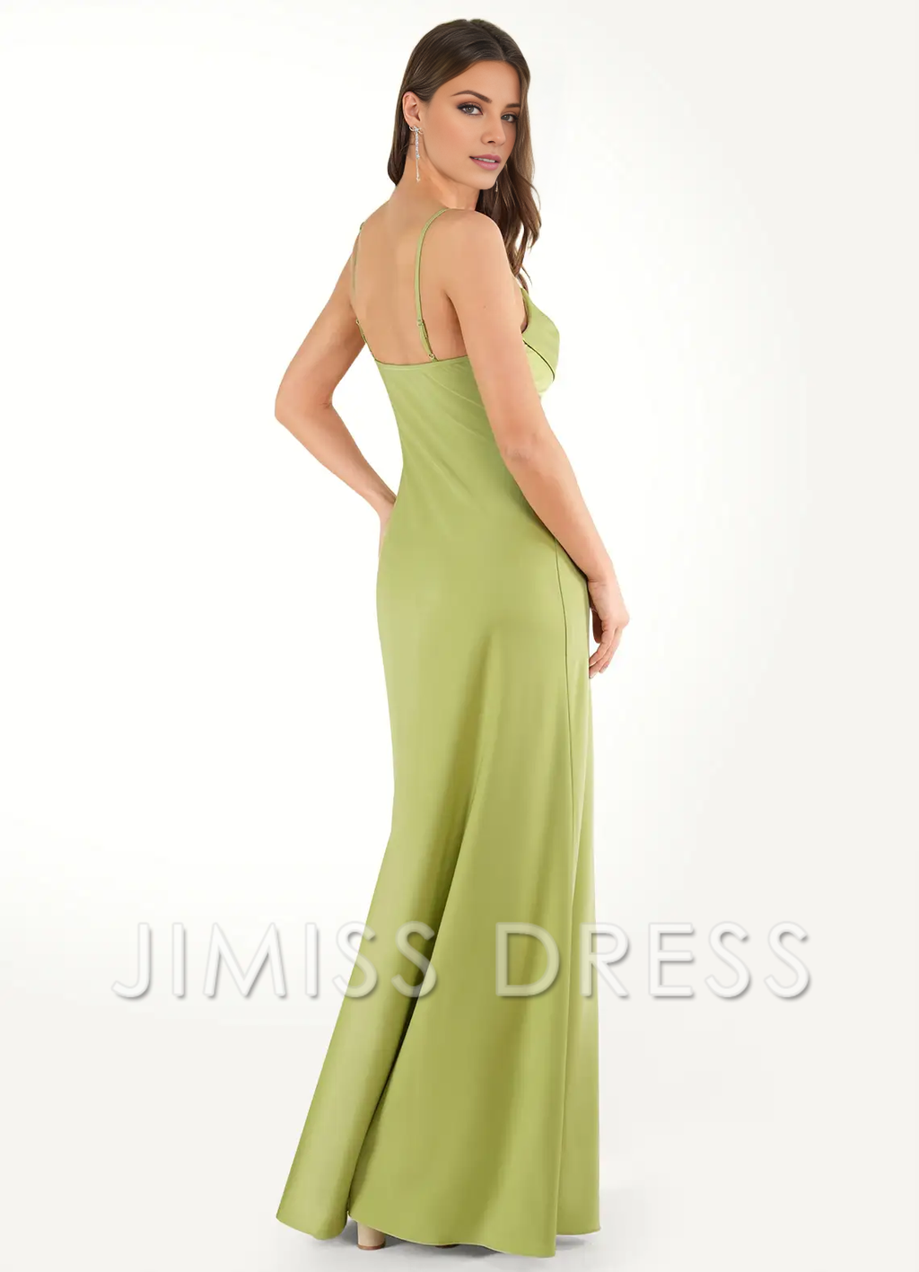 Vestido de fiesta Jimiss con escote asimétrico, espalda descubierta, abertura lateral y largo hasta el suelo 