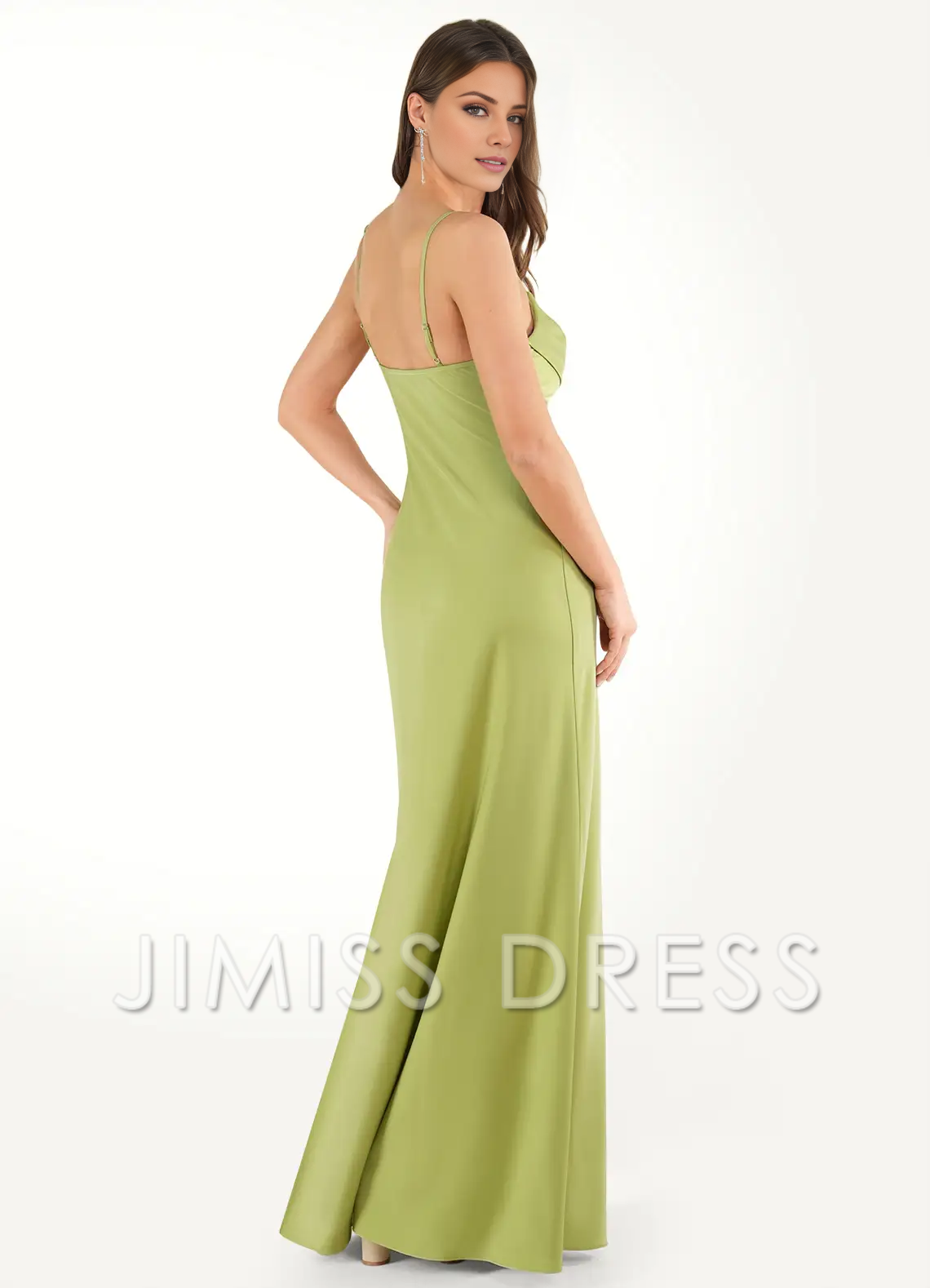 Vestido de fiesta Jimiss con escote asimétrico, espalda descubierta, abertura lateral y largo hasta el suelo 