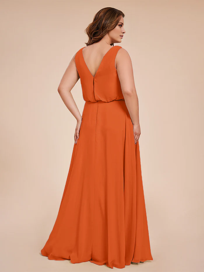 Vestidos de novia de gasa con cuello de viento en tallas grandes y largos hasta el suelo