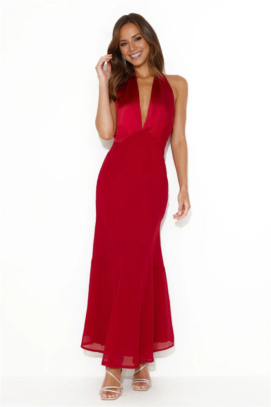 Vestido de fiesta largo de satén sin espalda y con escote en V profundo de Jimiss
