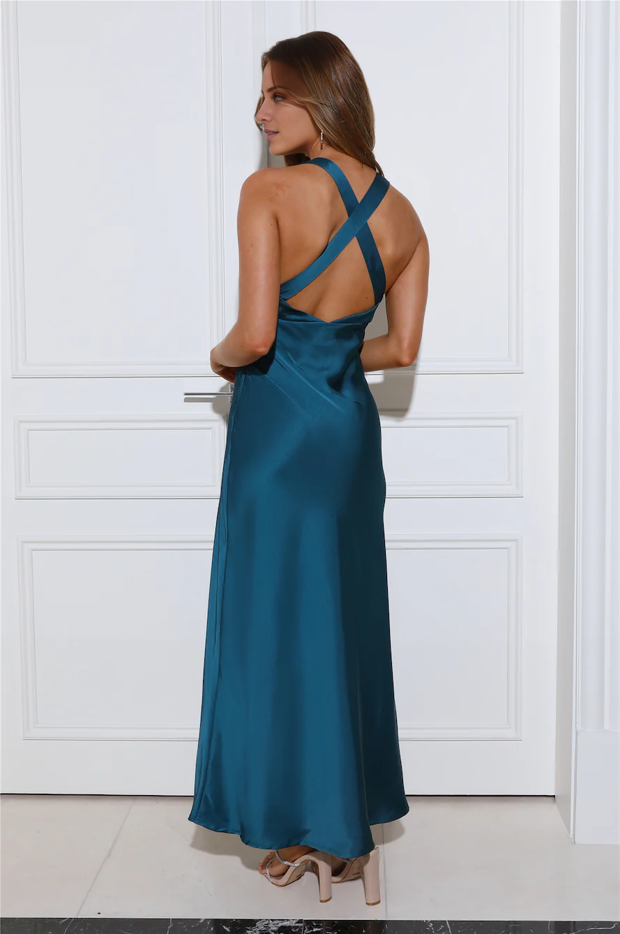 Vestido de fiesta largo de satén con escote en V, sin mangas y espalda descubierta de Jimiss