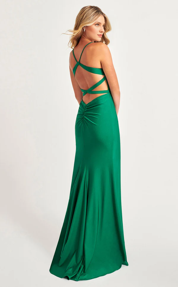 Vestido de fiesta con tirantes finos, escote cuadrado, abertura lateral y largo hasta el suelo