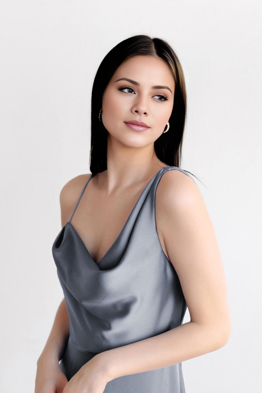 Vestido de noche Jimiss con escote asimétrico, hombros descubiertos, sin mangas, espalda descubierta y largo hasta el suelo