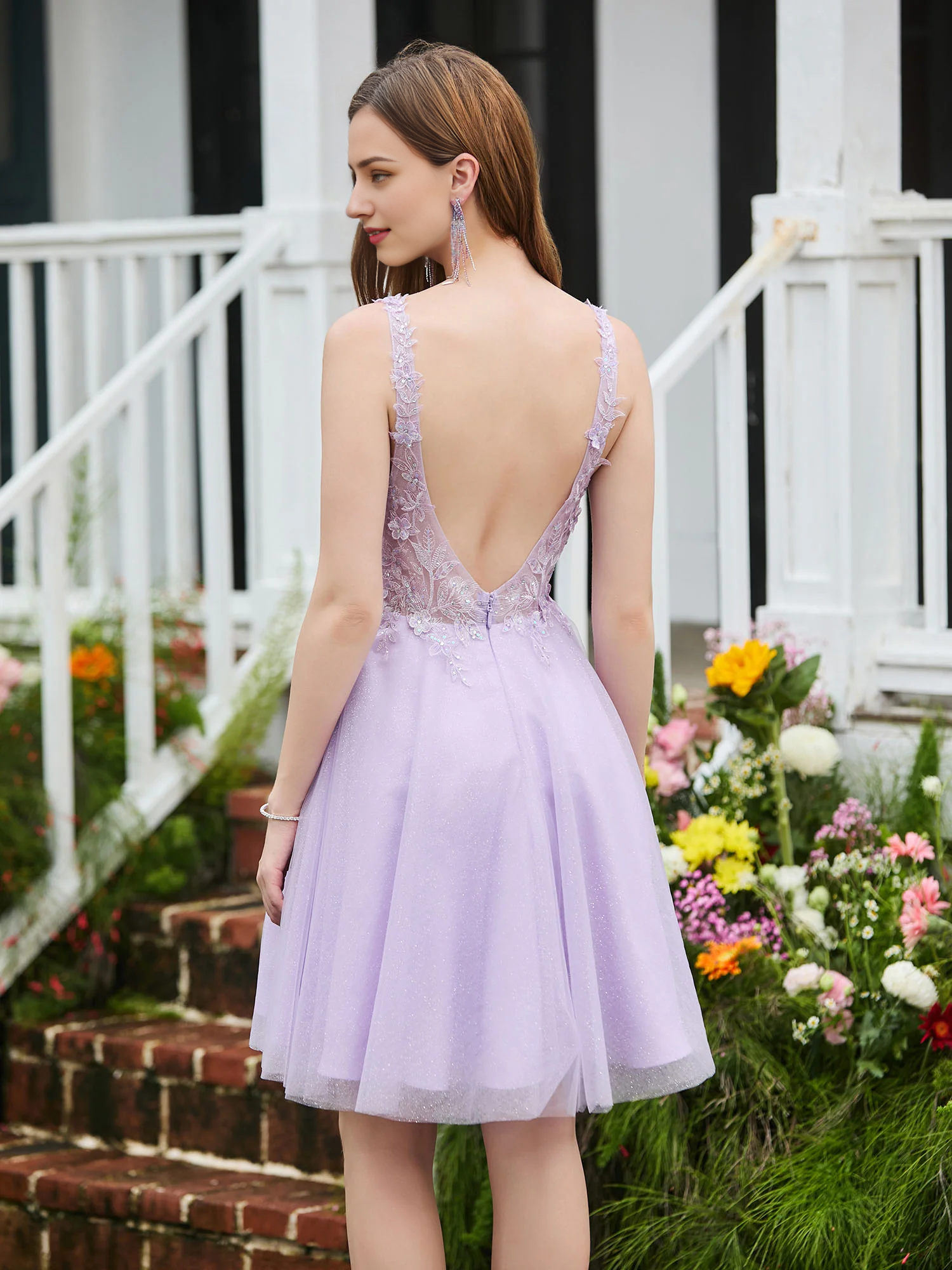 Patchwork Transparent Top Sleeveless Short Homecoming Dress