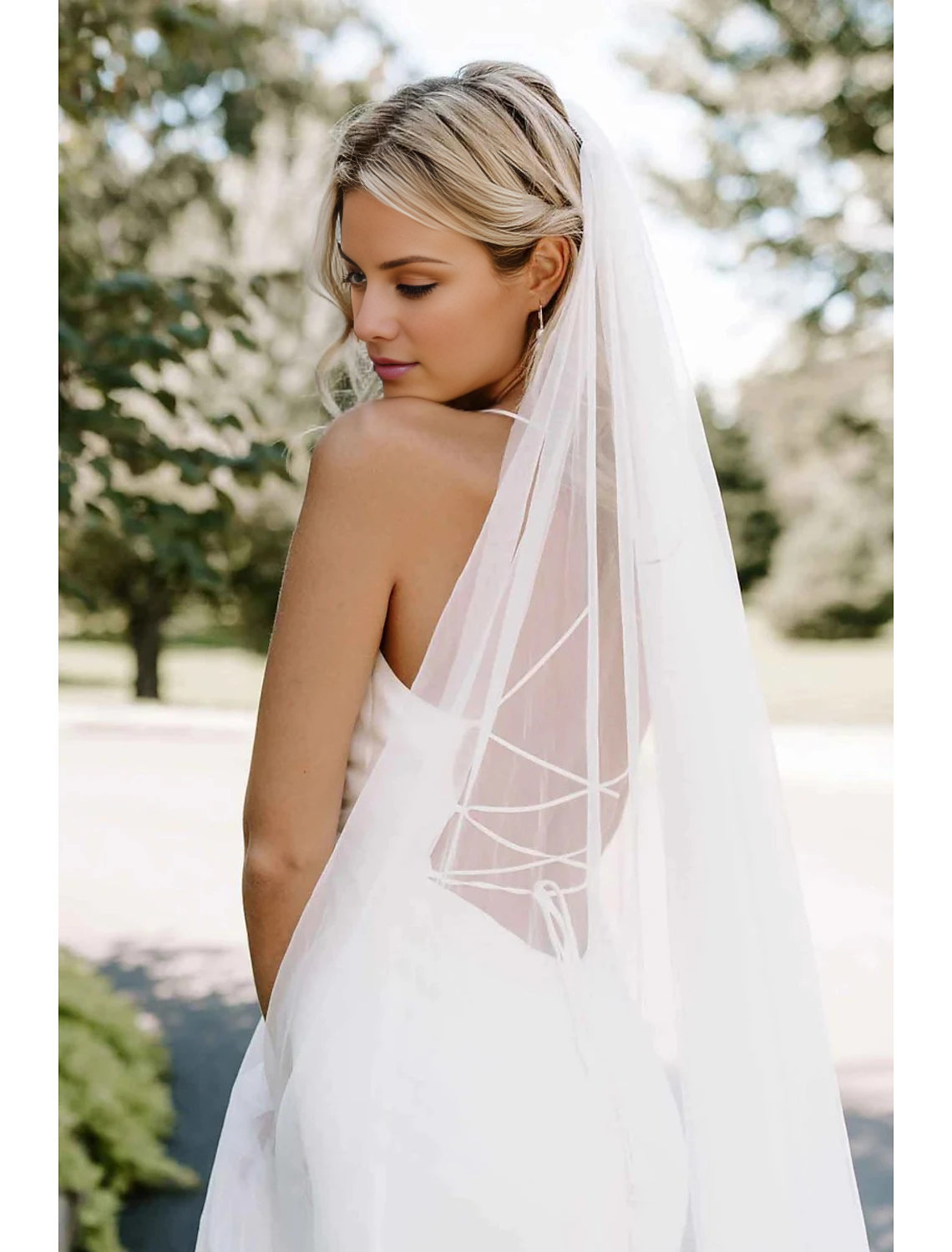 Jimiss - Velo de novia de una sola capa de estilo minimalista/clásico, velo de iglesia de color liso, 110,24 pulgadas (280 cm), vestido transparente que deja una profunda impresión en 2025
