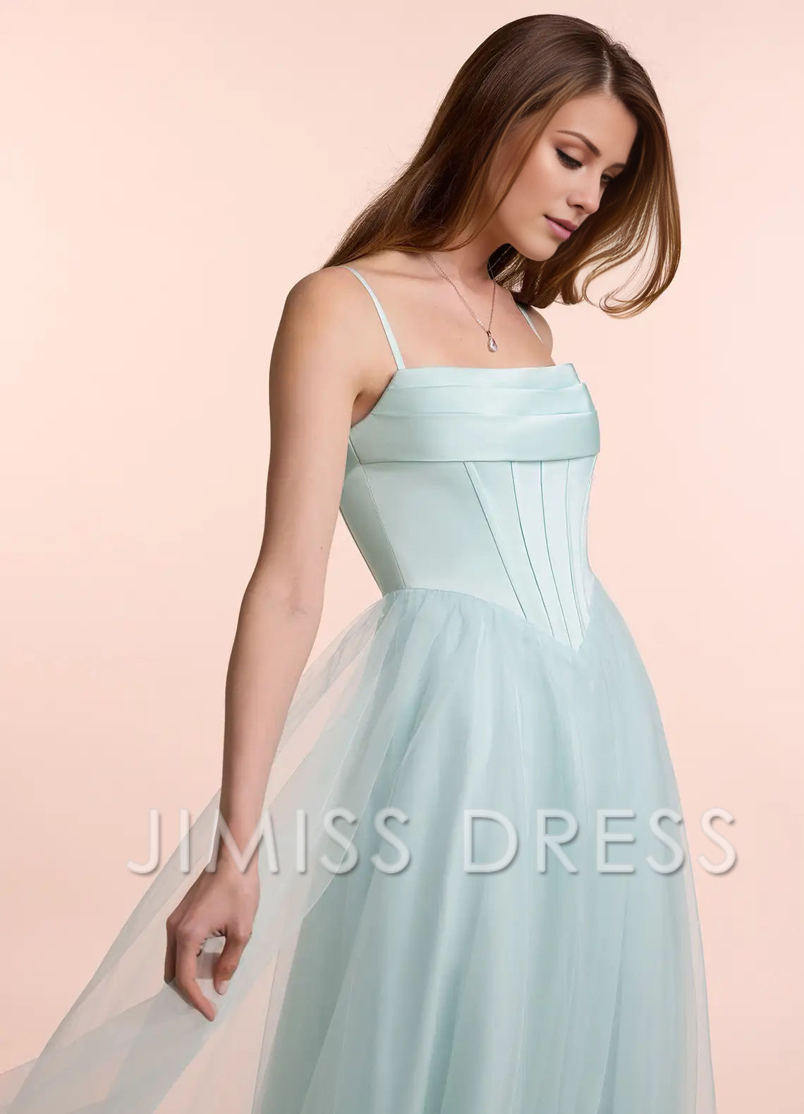 Jimiss - Vestido de fiesta transparente, sin tirantes y largo hasta el suelo con cuello al descubierto 