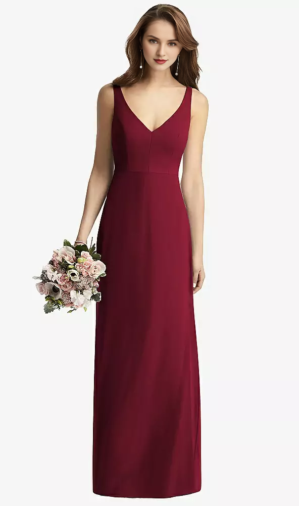 Blushing Pink Chiffon A-Line V-Neck Floor-Length Bridesmaid & Formal Dress