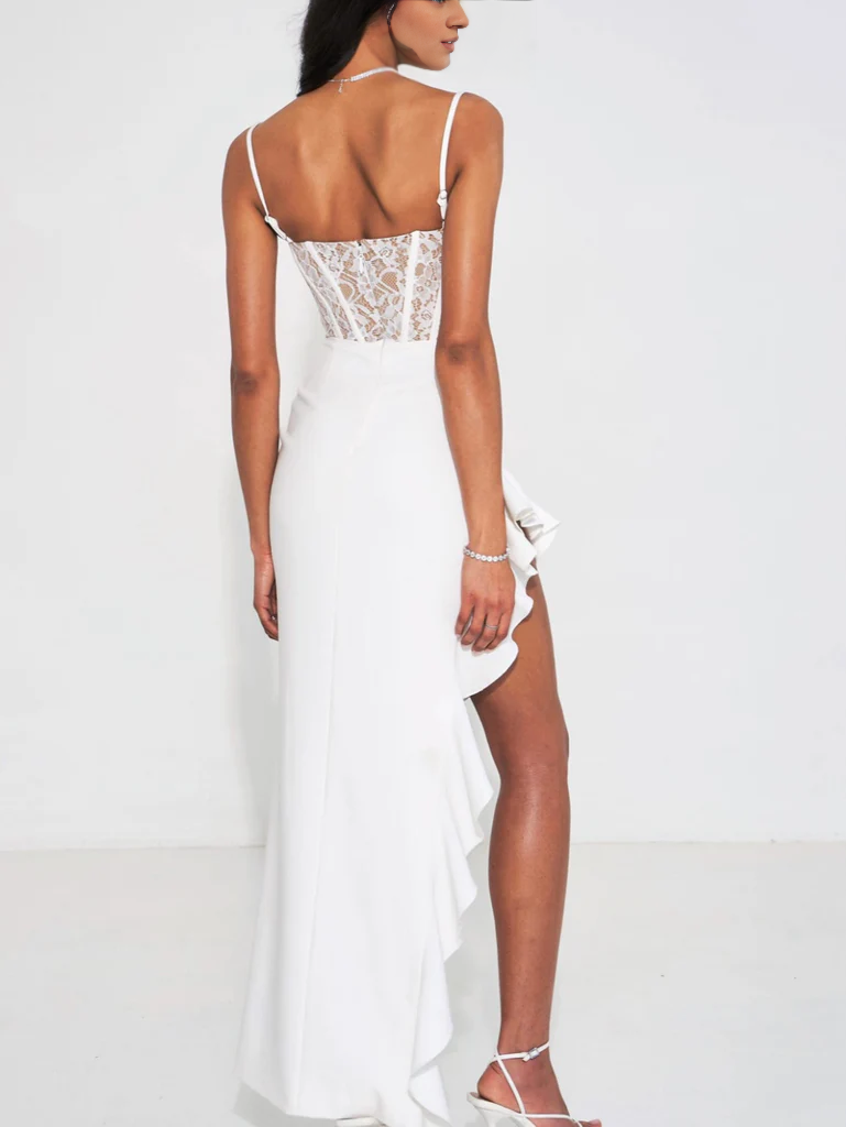 White Lace Sweetheart Floor-Length Evening Dress